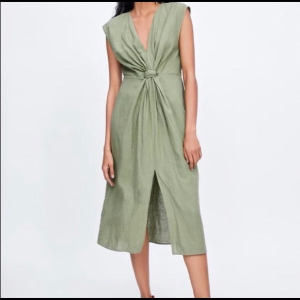 Zara army green knot dress
